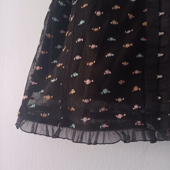 Moa Moa Y2K Ruffle Hook & Eye Top Black Multicolor L - Picture 4 of 8